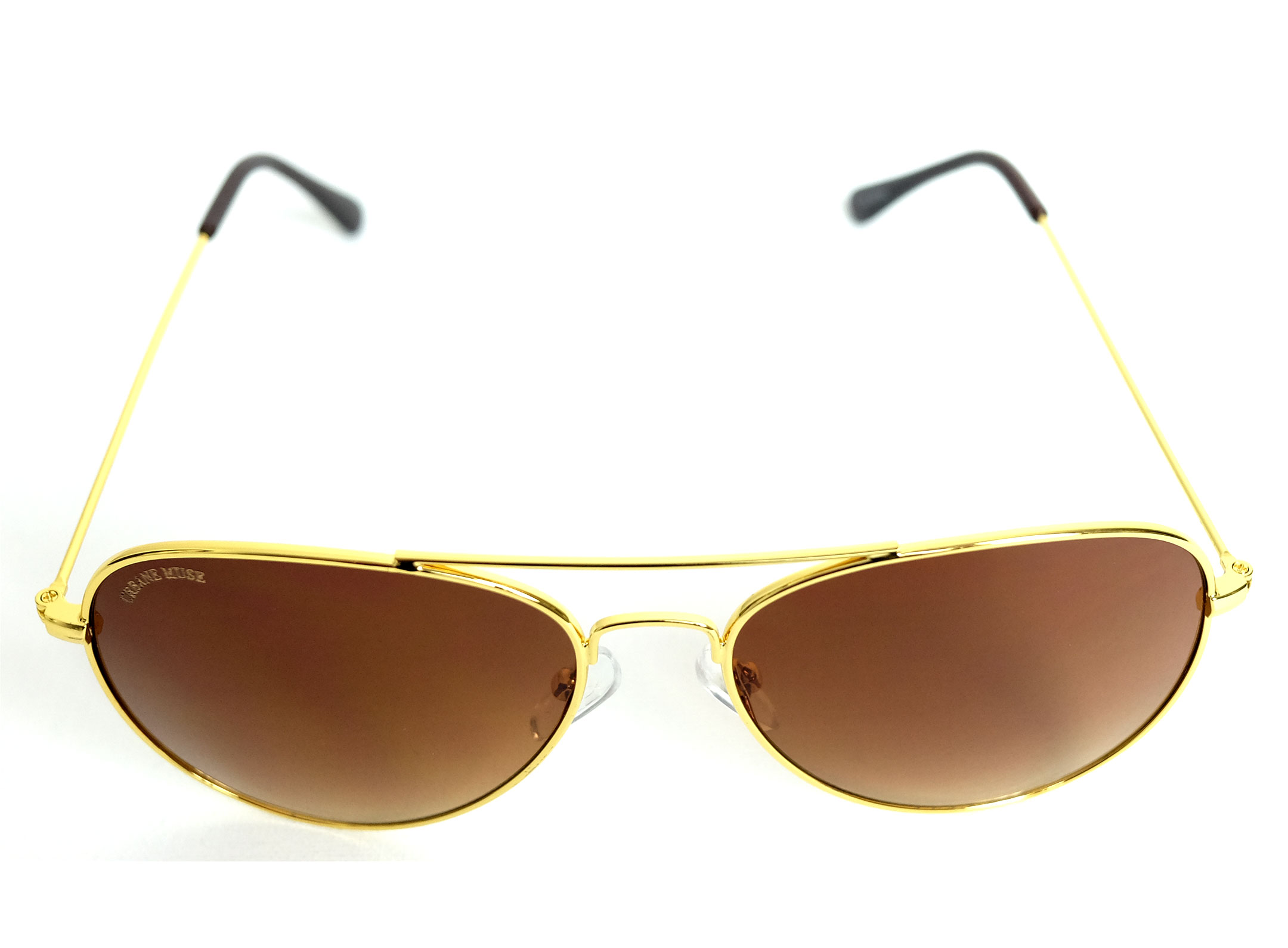 Round Aviator Sunglasses, Brown Lenses | Unisex Gold Metal Frame | Sustainable, Stainless Steel | 100% UV Protection 400